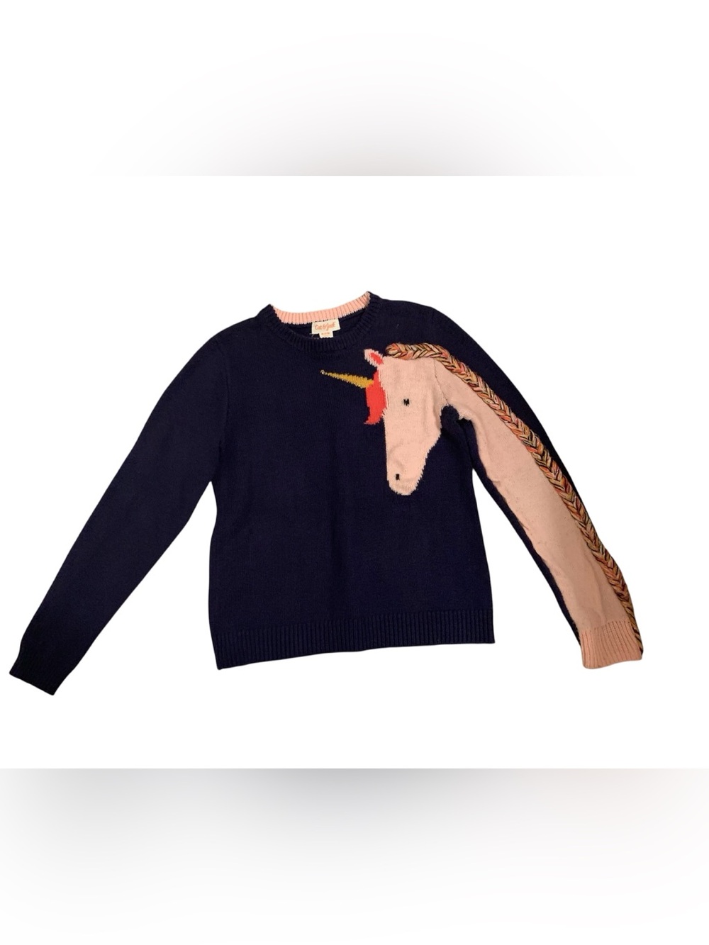 Cat & Jack Girls Navy and Pink Unicorn Sweater size 7-8